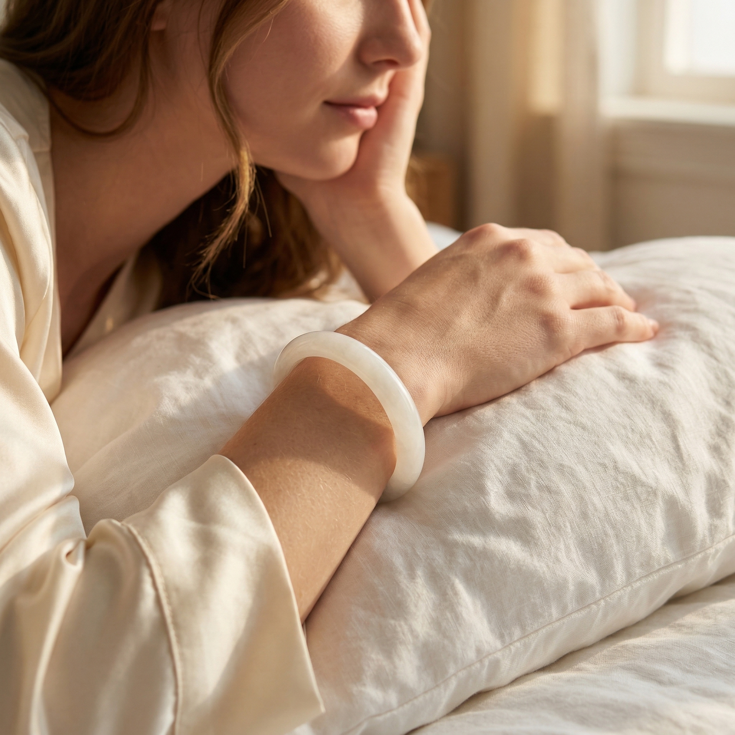 The Alabaster Dream | Snowflake Jade Bangle